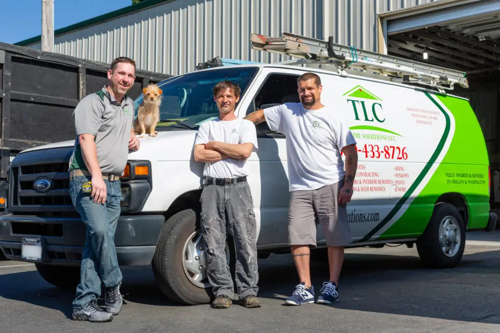 The TLC Home Solutions crew outside the company van in Camas, WA
